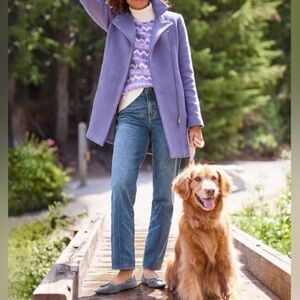 Talbots Zigzag Jacquard Mockneck Purple Cream Wool Blend Sweater. Size Medium.